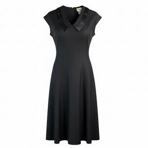 VINTAGE 90’s Midi Dress Black Chelsea Collar Crepe Goth Wednesday Addams Size S